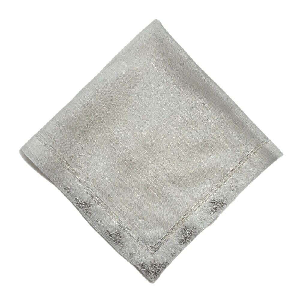 Old Fashion Linen Wedding Handkerchief Bride Cottage Vintage Feminine Dainty